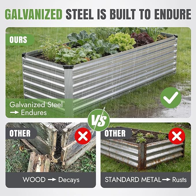 INNO STAGE 8x3x2ft Galvanized Raised Garden Bed, Raised Garden Bed Kit-Metal - Image 3
