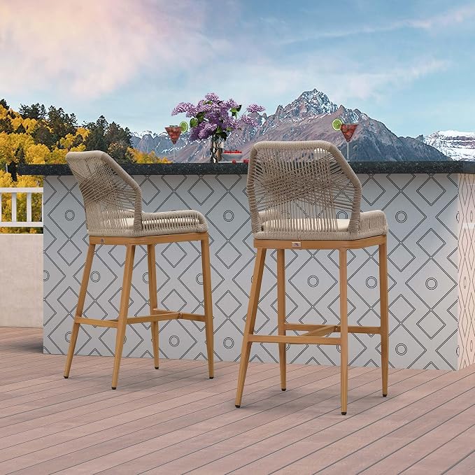 PURPLE LEAF Patio Bar Stools 28" H Set of 4 Handwoven Wicker Bar Height Stool - Image 9