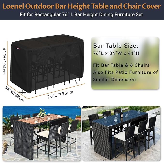 Outdoor Bar Height Dining Set Cover, Heavy Duty Waterproof Patio Bar Height - Image 3