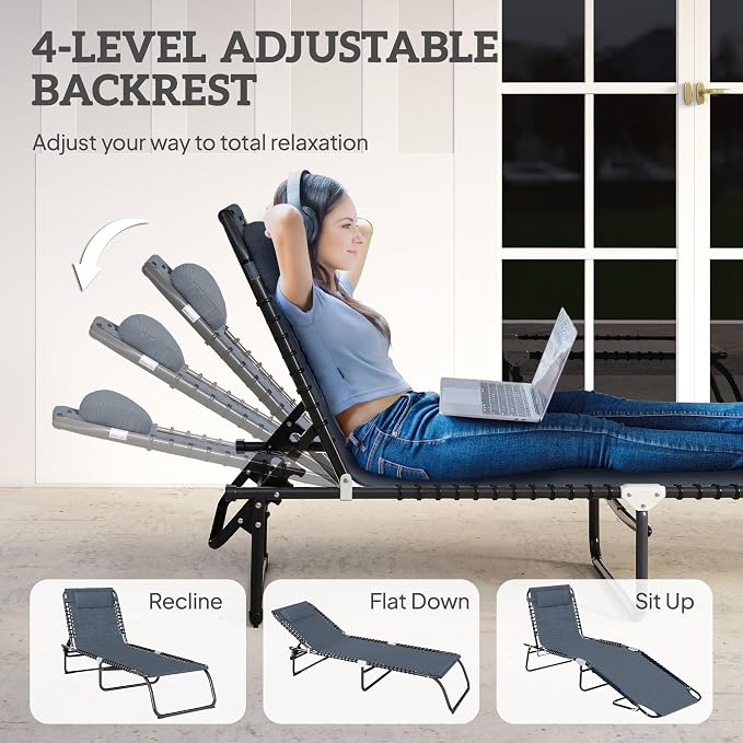 Outsunny Folding Chaise Lounge Chair, Patio Sun Tanning Chair, Outdoor Chaise - Image 4