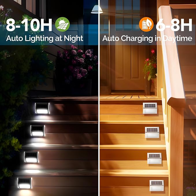 GIGALUMI 6 Pack Solar Step Lights, 3 LED Solar Stair Lights Outdoor LED Deck - Image 3