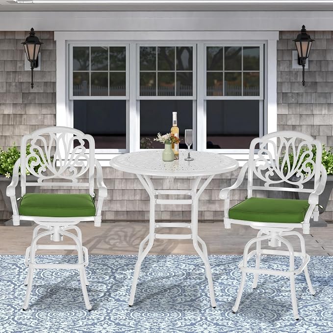 VIVIJASON 3-Piece Patio Swivel Bar Stools Set, All Weather Cast Aluminum - Image 7