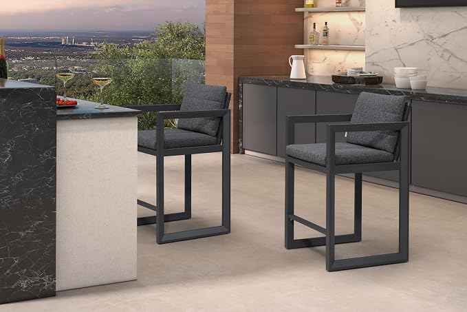 PURPLE LEAF Outdoor Counter Height Bar Stools Set of 2 27 Inch Modern Aluminum by Unknown