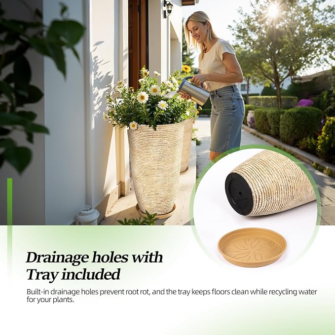 QCQHDU Set of 2 9 Gallon Tall Large planters - Image 2