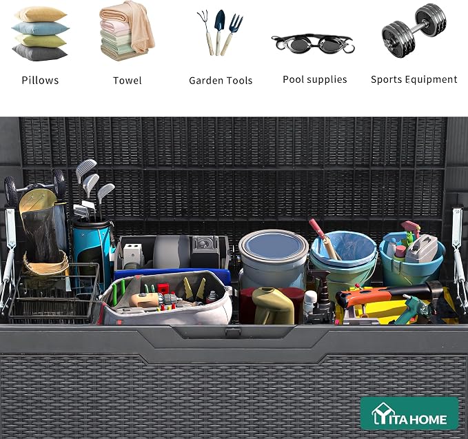 YITAHOME 100 Gallon Outdoor Storage Box, Large Water Resistant Resin Deck Box - Image 4