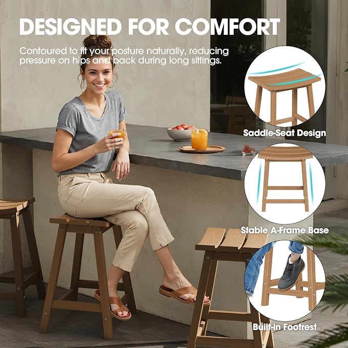 Ciokea 2 Set 24" Outdoor Bar Stools Heavy Duty HDPE Counter Height Bar Stools - Image 3