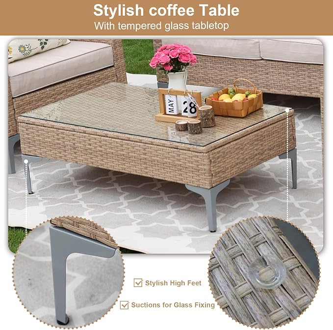 4-Piece Patio Furniture Set, Outdoor Wicker Patio Conversation Set - Image 7