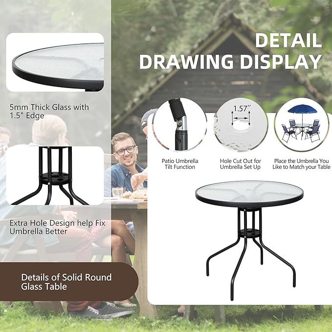 Vongrasig 6 Pieces Folding Patio Dining Set, All Weather Small Metal Outdoor - Image 6