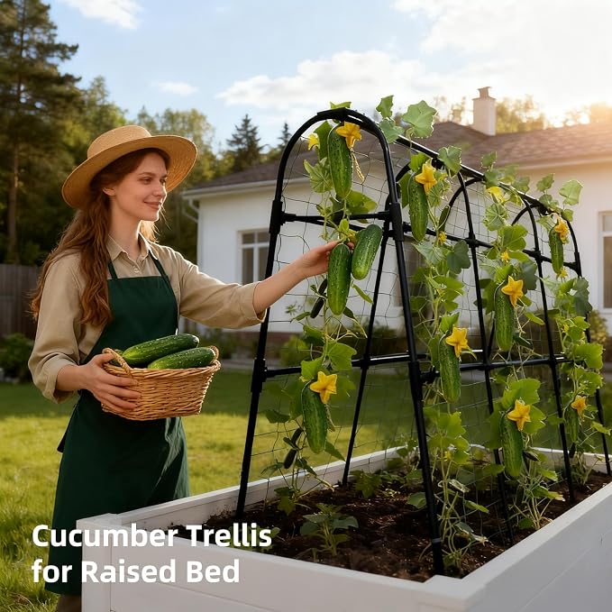 Cucumber Trellis for Raised Bed, U-Shape Garden Arch Metal Support for Climbing - Image 5