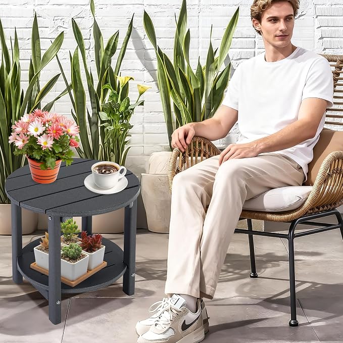 LZRS Round Adirondack Side Table Double End Table, Outdoor Side Tables - Image 2