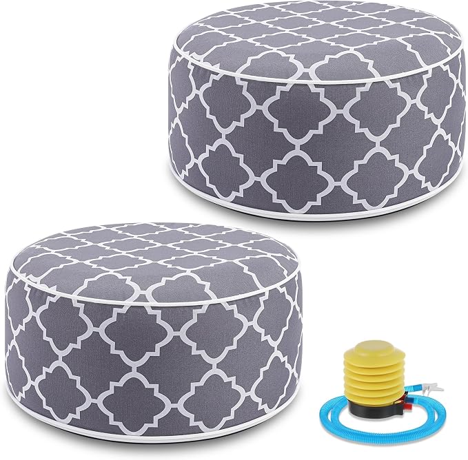 Juexica 2 Pack Outdoor/Indoor Inflatable Ottoman, All Weather Round Pouf by Juexica