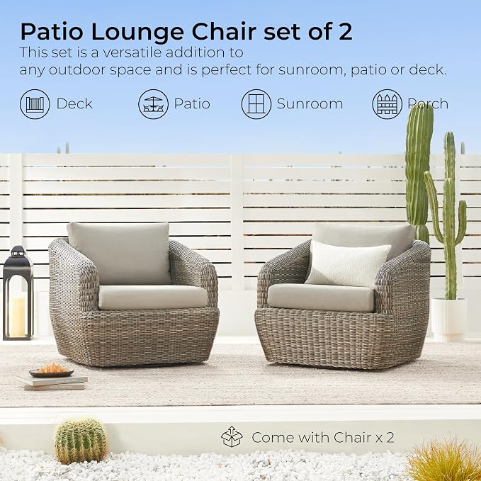 CHITA 2 Pieces Patio Wicker 360° Swivel Chairs - Image 7