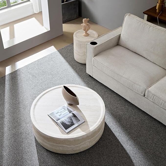 Round Coffee Table Set of 2 for Living Room Modern Drum Center Table Circle - Image 6