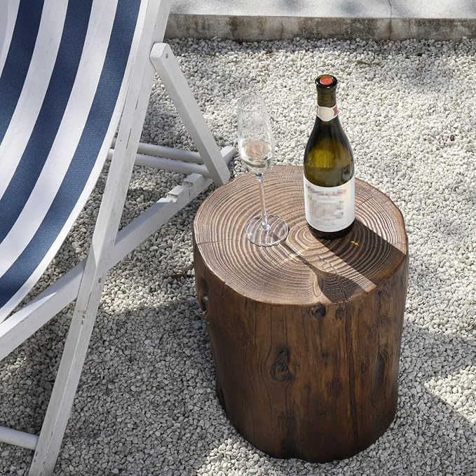 COSIEST Outdoor End Table Black Walnut Colored Faux Wood, Hand-Painted Wood - Image 2