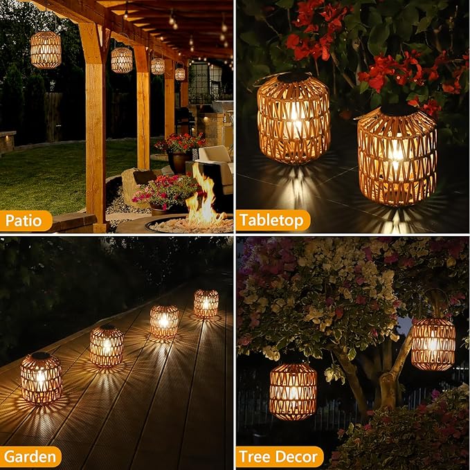 2 Pack Solar Lanterns Outdoor Waterproof, Rattan Solar Lights - Image 6