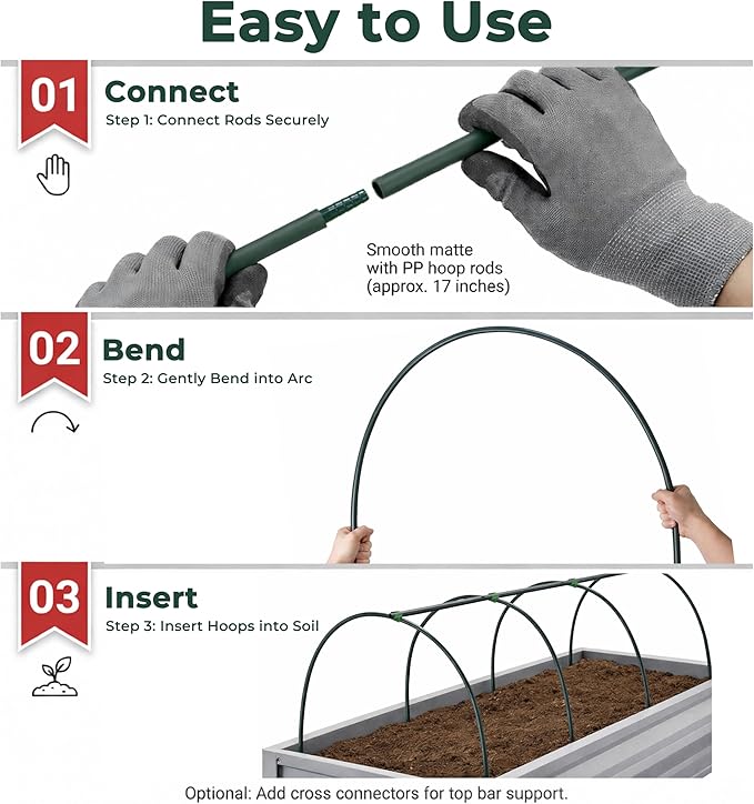 Gardzen Garden Hoops for Raised Beds Greenhouse Hoops, DIY Kit for Row Cover - Image 6