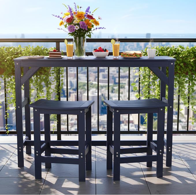 3Pcs HIPS Outdoor Patio Bar Set, All Weather HIPS Bar Table and Chairs Set - Image 2