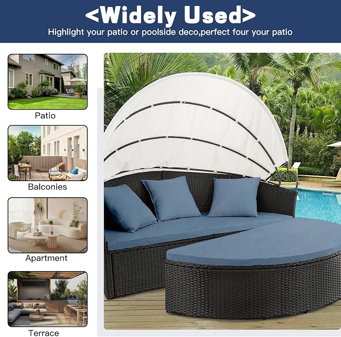 66" Round Daybed Cushion Cover & 3 Pillow Covers Set - Image 3