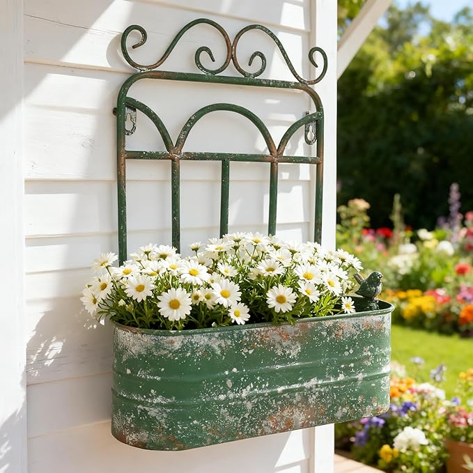 Rustic Metal Wall Planter Vintage Wall Mounted Flower Pot Distressed Wall - Image 5