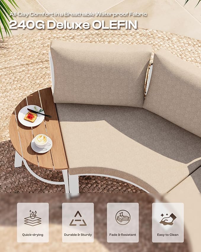 Outdoor Patio Furniture Set, 7 Piece Aluminum Curved Outdoor Sectional Sofas - Image 4
