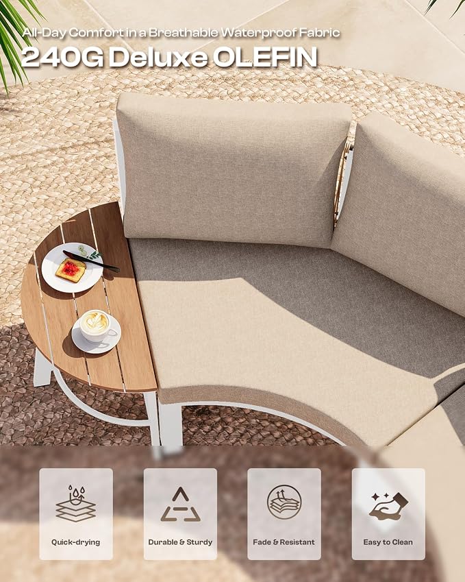 Outdoor Patio Sectional Modular Sofa, Aluminum 1 Piece Curved Patio Couch - Image 4
