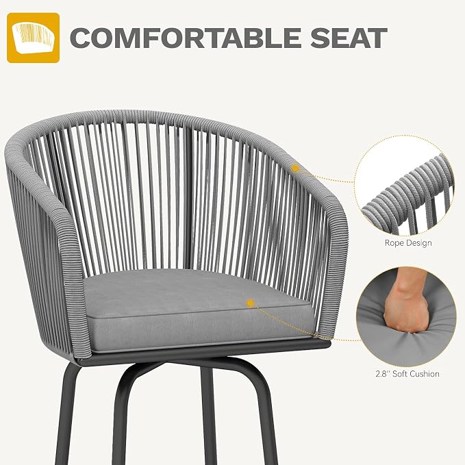 DWVO Outdoor Counter Height Bar Stools Set of 2, Patio Swivel Bar Chairs - Image 6