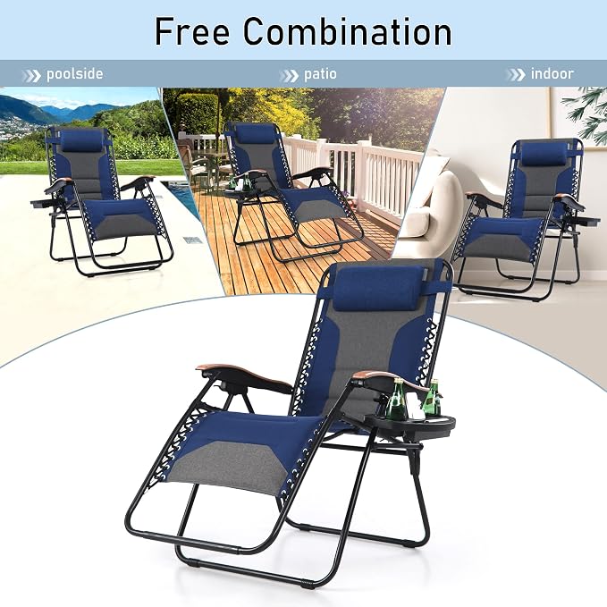PHI VILLA XXL Oversized Padded Zero Gravity Chair Set of 2, Foldable Patio - Image 4