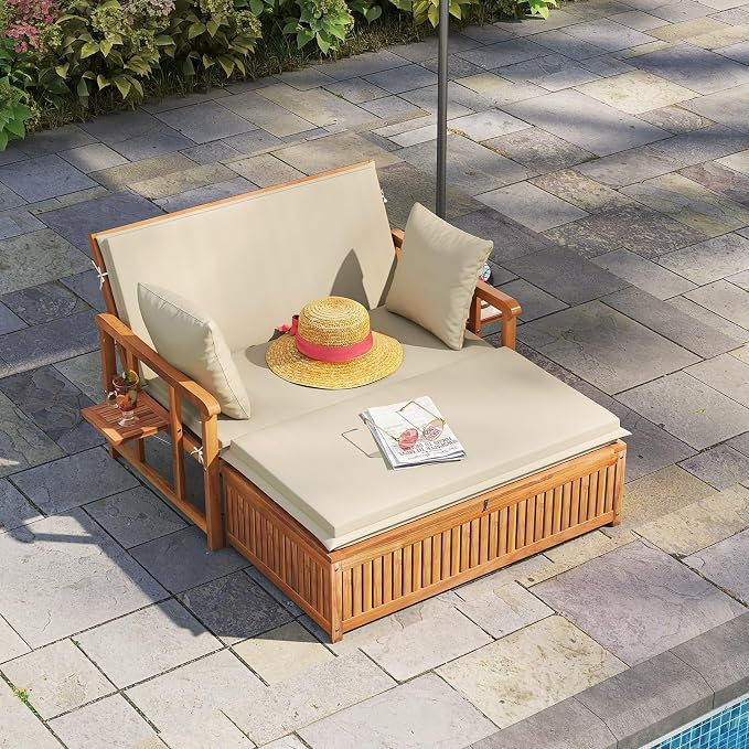 Tangkula Outdoor Acacia Wood Daybed - Image 2