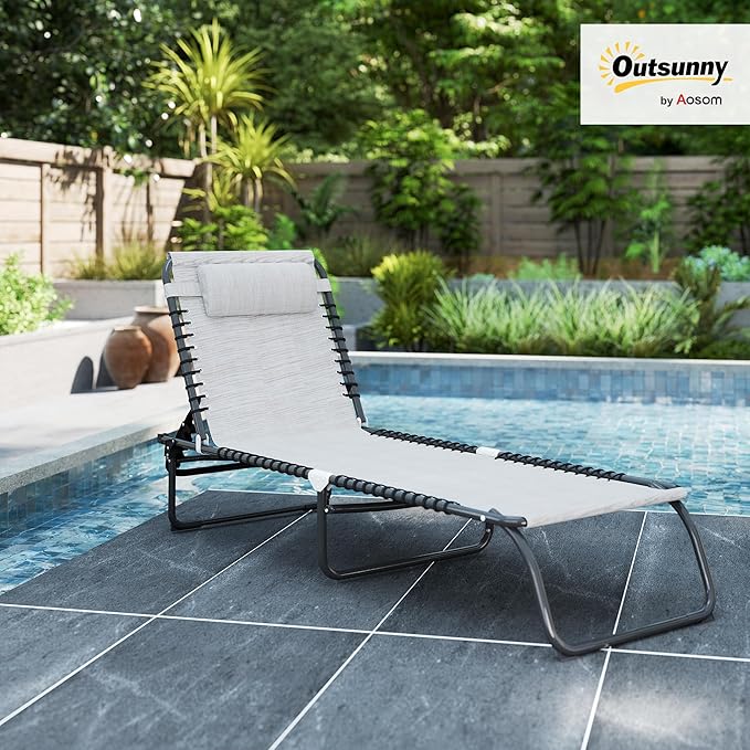 Outsunny Folding Chaise Lounge Chair, Patio Sun Tanning Chair, Outdoor Chaise - Image 2