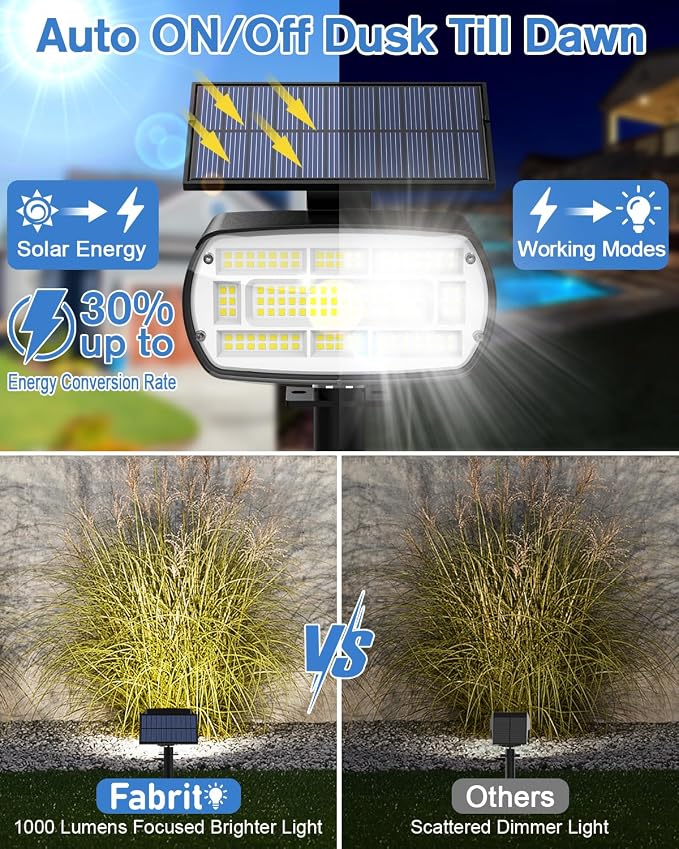Fabrito Large Solar Spot Lights Outdoor 4 Pack, 1000 Lumens High Brightness - Image 4
