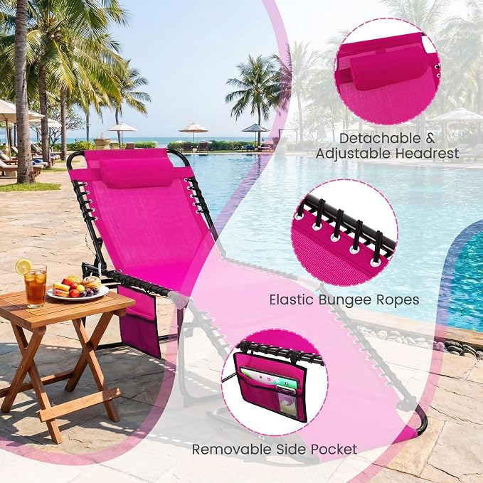 GYMAX Lounge Chairs for Outside, Extra High Folding Beach Tanning Lounger - Image 8