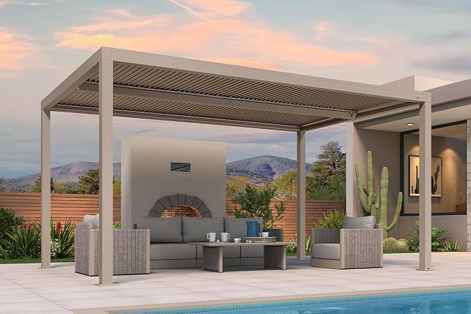 PURPLE LEAF Louvered Pergola 10' × 15' Outdoor Hardtop Gazebo Adjustable by PURPLELEAF