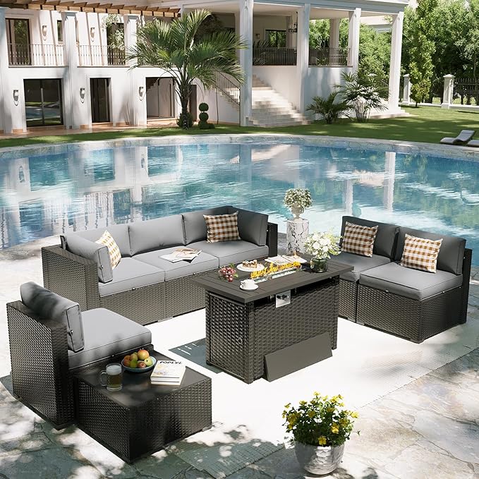 Aoxun Patio Furniture Set with Fire Pit Table, 8 Piece Outdoor Sectional Sofas - Image 8