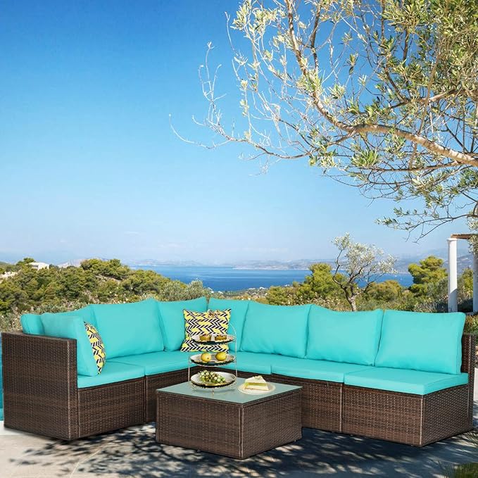PayLessHere Patio Furniture Set 7 Pieces Outdoor Furniture Wicker Conversation - Image 4