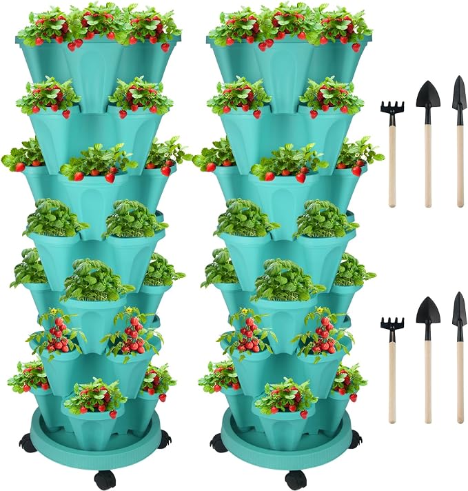 GameXcel Vertical Planter 7 Tier Stackable Planters Garden Planters Strawberry by GameXcel