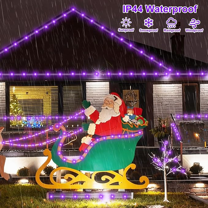 QITONG 2 Pack Purple Solar Rope Lights, Each 33ft 100 LED String Lights - Image 5