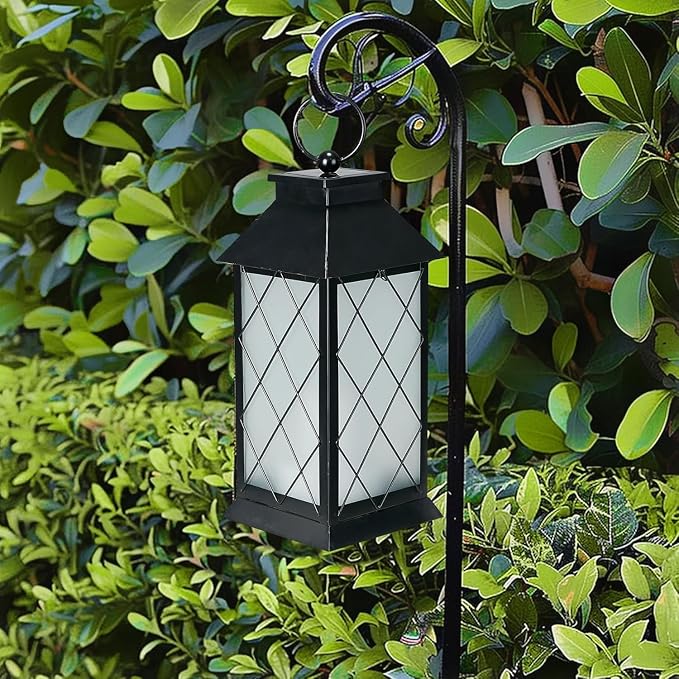 18" Solar Lanterns Outdoor Waterproof, Glass Solar Flickering Flame Lantern - Image 2