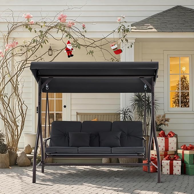 MCombo 3-Seat Outdoor Patio Swing Chair, 2-in-1 Convertible Porch Swing Glider - Image 2