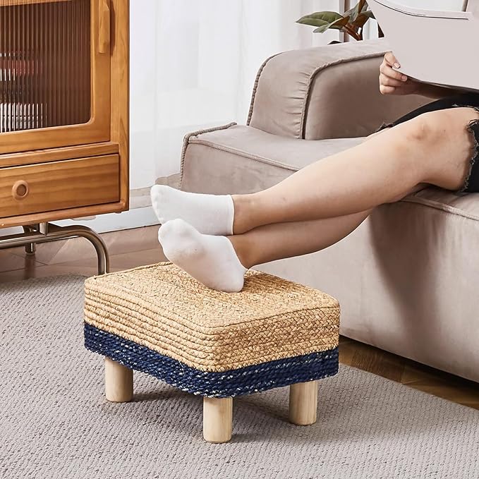 Wimarsbon Natural Seagrass Footstool Ottoman Rectangular Footrest Pouf Ottomans - Image 2
