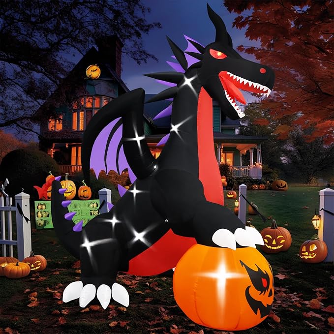 Popblow 10Ft Tall Halloween Inflatables Giant Pumpkin Dragon Outdoor Decorations by Unknown