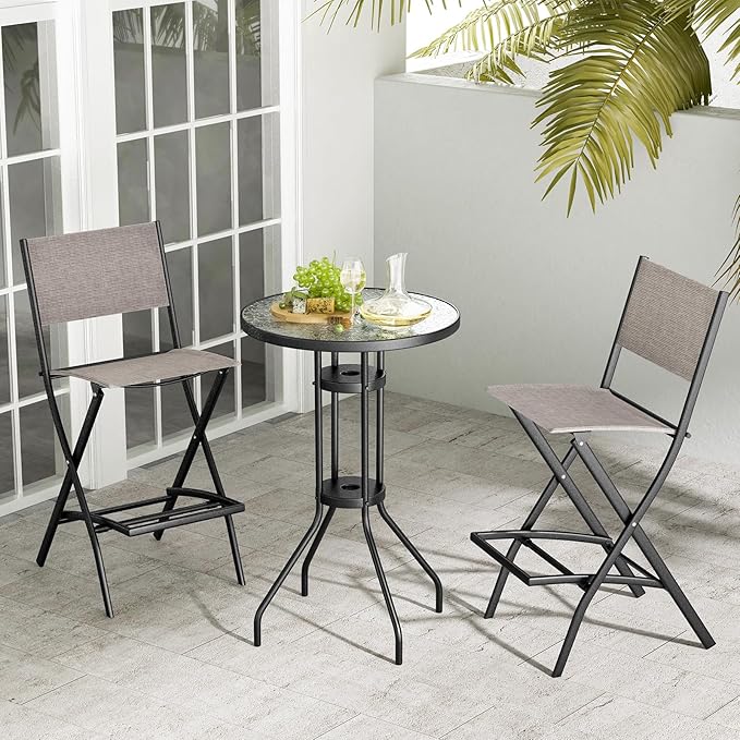 COSTWAY Outdoor Patio Bar Chair Set of 6, Folding Bar Height Stool - Image 3