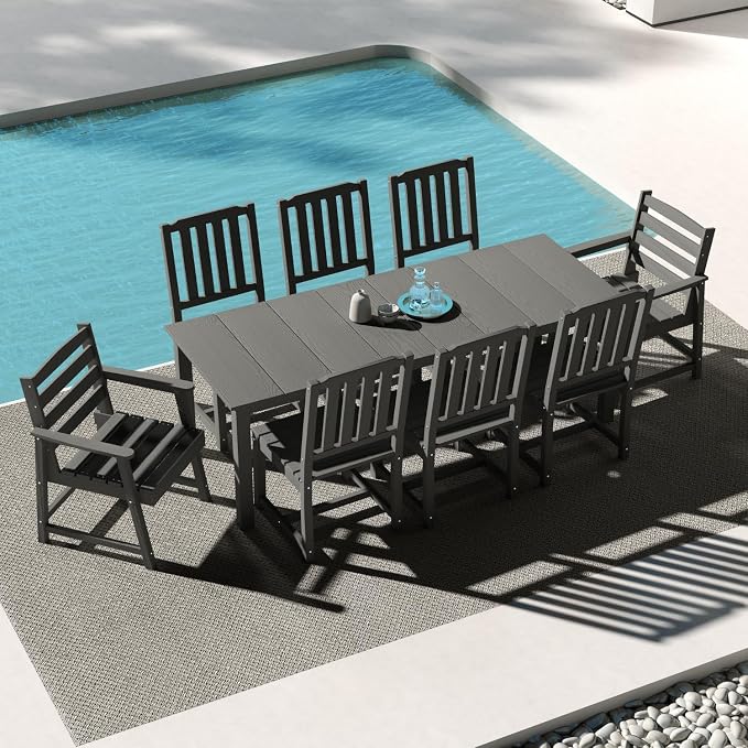 9-Piece Outdoor Dining Set for 8, 75.2" HDPE Table by PatioKingdom