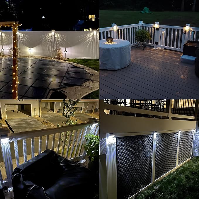 Solar Fence Deck Lights Outdoor 8 Pack Waterproof Dusk to Dawn Warm White/Cool - Image 2
