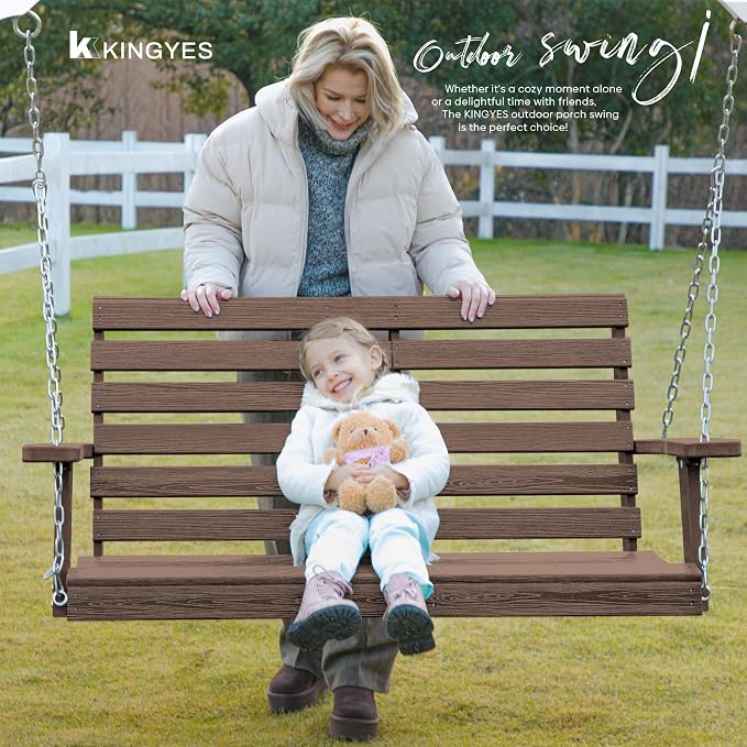 KINGYES Outdoor Hanging Porch Swing, Waterproof Swing - Image 7