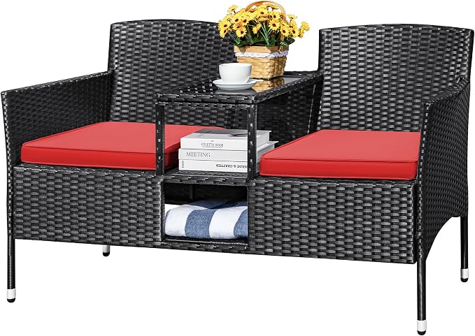 Devoko Outdoor Patio Loveseat Modern Rattan 2-Seat Patio Conversation Set by DEVOKO