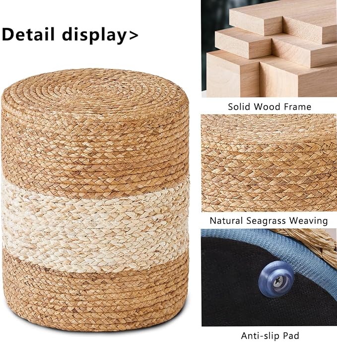 Wimarsbon Foot Stool Ottoman Round Natural Seagrass Footrest Stool Hand-Woven - Image 4