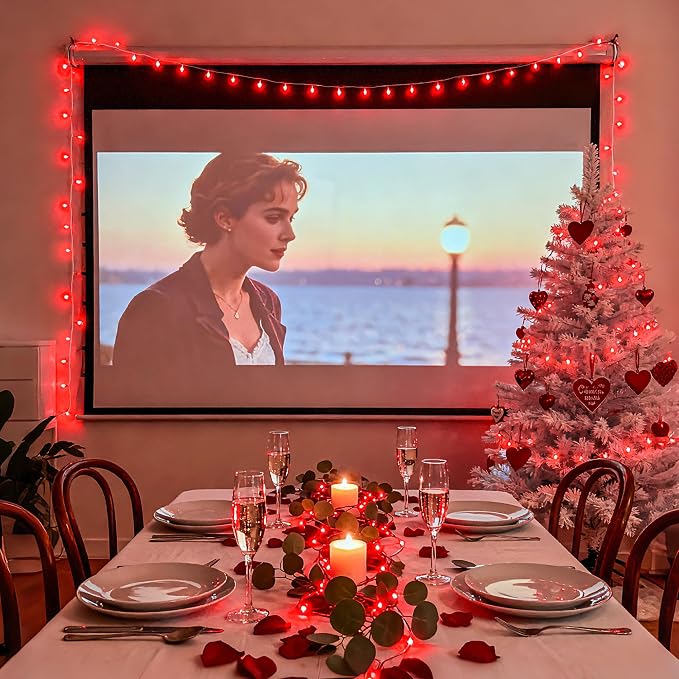 JMEXSUSS Red Valentines Day Decor Lights Clear Wire, 66ft 200 LED Red Christmas - Image 2