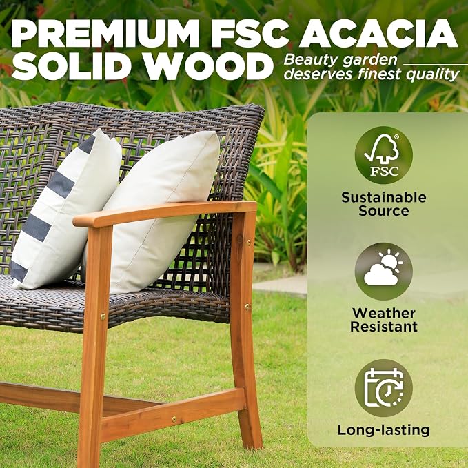 IDZO Harmonie 800lbs Capacity Outdoor Loveseat Furniture, FSC Certified Acacia - Image 4