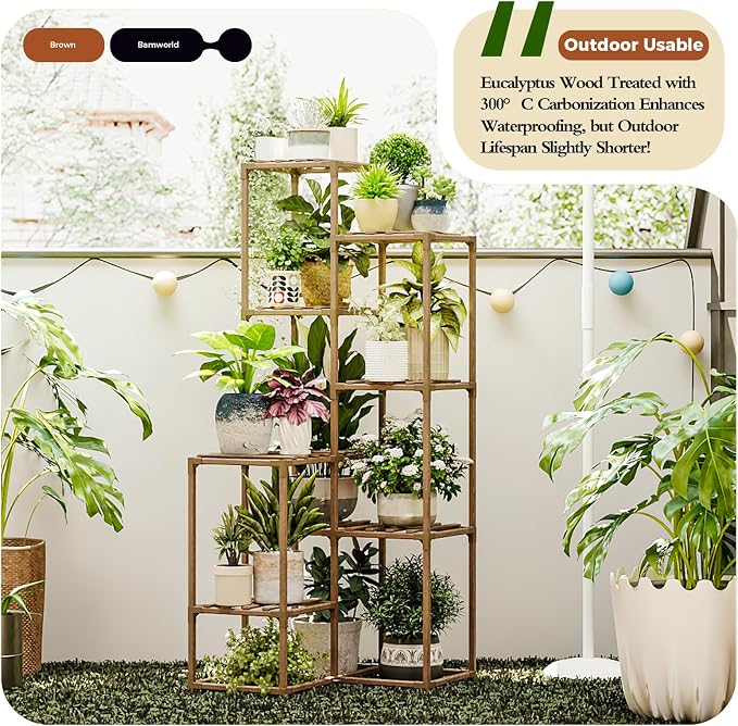 Bamworld Plant Stand Indoor Outdoor Corner Plant Shelf 54.7" Tall Plant Table - Image 3