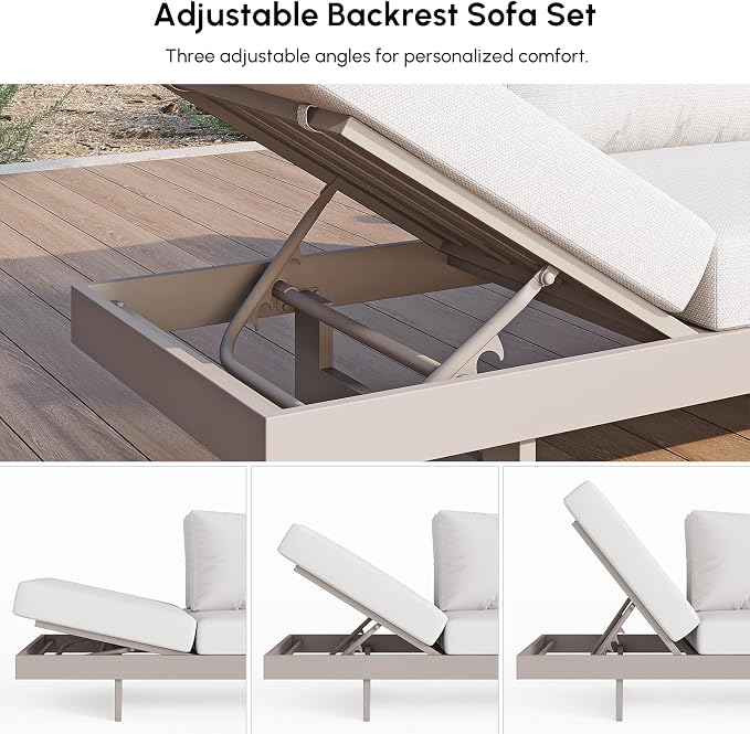 homary 6 Piece Aluminum & Teak Outdoor Sofa Set, Patio Sofa Seat L-Shaped - Image 5